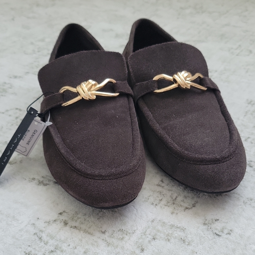 Tahari Dark Brown Loafers with Gold Accent - Picture 7 of 11
